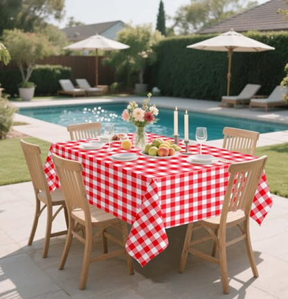 HEIPINIUYE 2 Pack Red Gingham Tablecloth Disposable 54 x 108 Inch Red and White Plaid Plastic Table Cloth Disposable Rectangle Table Cover for Party Birthday Picnic Checkered Tablecloths - color: Red Gingham Tablecloth, size: 2 Pack