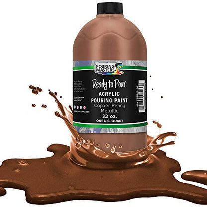 Pouring Masters Copper Penny Metallic Ready to Pour Acrylic Pouring Paint - Premium 32-Ounce Pre-Mixed Fluid Acrylic Paint - Fluid Art Supplies for Canvas, Wood, Paper, Tile & Rocks | Ready to Pour, Premium Pre-Mixed Fluid Acrylic Paint - Fluid Art Suppli