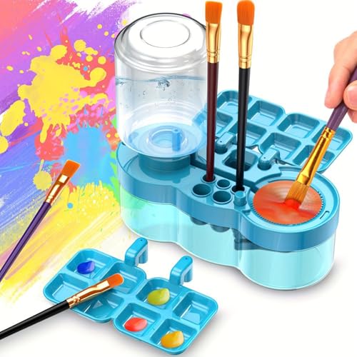 BoAn 2026 Upgraded Paint Brush Cleaner Tool, Paint Brush Rinser Water Circulation Cup with Brush Holder & Palette, All-in-One Paint Brush Washer for Watercolor Acrylic Painting Art Supplies (Blue) - color: blue