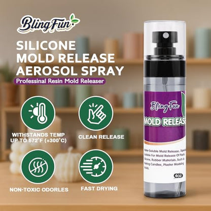 4Oz Mold Release Spray for Candle Making and Epoxy Resin, Fast-Drying Silicone Oil Releaser, Non-Stick Professional Mold Release Agent, Promotes Mold Longevity, Withstands High Temperature
