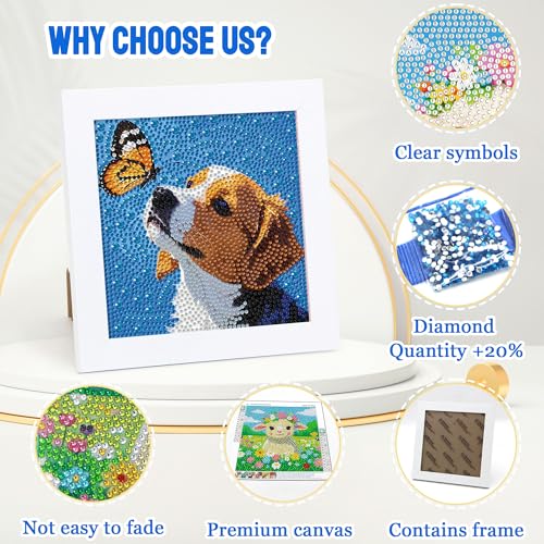 Leixonl Diamond Art Kits for Kids with Framed (7 in) Cartoon Animals DIY Gem Art Painting - Arts & Crafts Gifts for Beginners & Teens (Dog) - color: Dog