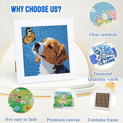 Leixonl Diamond Art Kits for Kids with Framed (7 in) Cartoon Animals DIY Gem Art Painting - Arts & Crafts Gifts for Beginners & Teens (Dog) - color: Dog