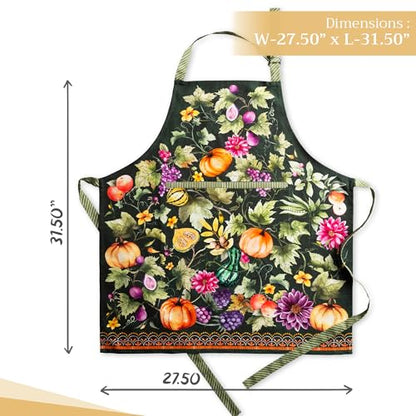 Maison d' Hermine Aprons for women with Pocket 100% Cotton (27.50"x31.50") | Adjustable Neck Strap & long ties Apron Men Chef Wedding Cooking Gardening Server Maid - color: 060 - Pumpkin Garden - Dark Green