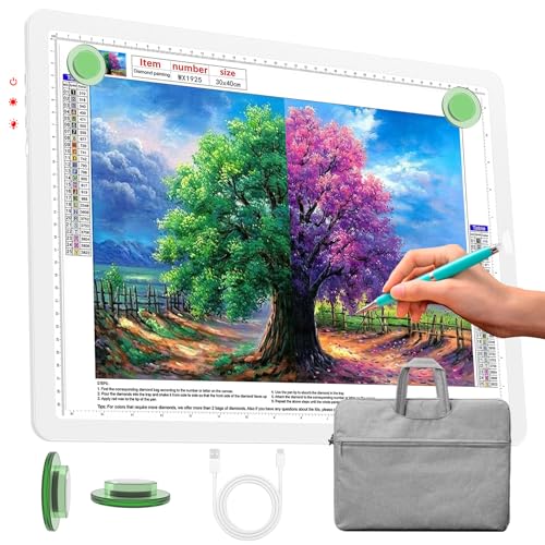 Phylosal Rechargeable A3 Light Pad with Carry Bag, Ultra-Thin Magnetic Tracing Light Box for Drawing, Diamond Art Painting Light Board with Side Button, Super Bright Light Table for Sketching (White) - color: White, size: A3 with Handbag