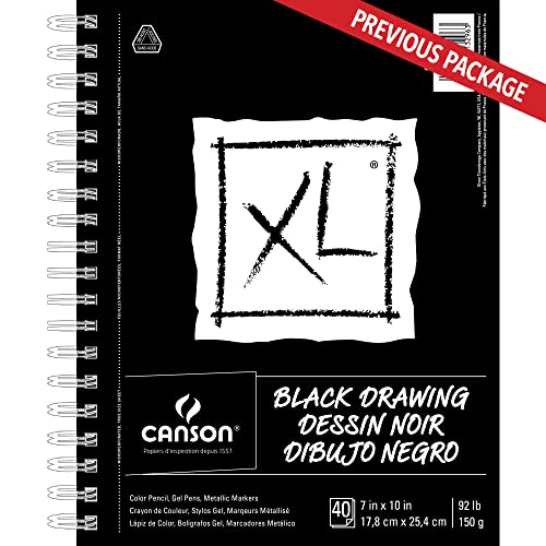 Canson XL Series Drawing Paper, Black, Wirebound Pad, 7x10 inches, 40 Sheets (92lb/150g) - Artist Paper for Adults and Students - Colored Pencil, Ink, Pastel, Marker - size: 7x10