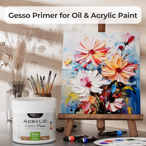 Nicpro 14 Colors Large Bulk Acrylic Paint Set (16.9 oz,500 ml) and White Gesso Primer for Acrylic Painting(28.2 Oz / 513ML)
