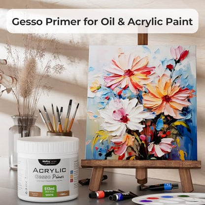 Nicpro 14 Colors Large Bulk Acrylic Paint Set (16.9 oz,500 ml) and White Gesso Primer for Acrylic Painting(28.2 Oz / 513ML)