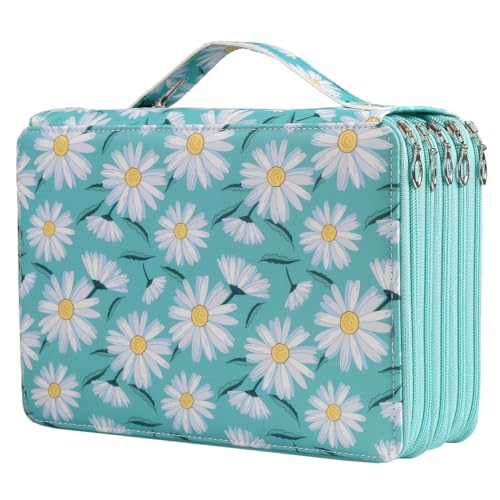 250 Slots Pencil Case 5-Layer Zipped Holder w/Handle - color: Daisy, size: 250