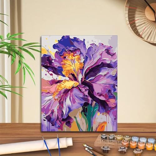Iris Flower Paint by Numbers Kits for Adults Beginner 16 X 20 inch | Flower Adults Paint by Number Kit on Canvas,Easy Canvas Paint by Numbers for Adults,Home Wall Decoration - color: Iris Flower