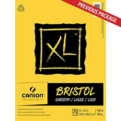 Canson XL Series Bristol Paper, Smooth, Foldover Pad, 9x12 inches, 25 Sheets (100lb/260g) - Artist Paper for Adults and Students - Markers, Pen and Ink (Pack of 6) - size: 9x12 (Pack of 6), style: Bristol, Smooth