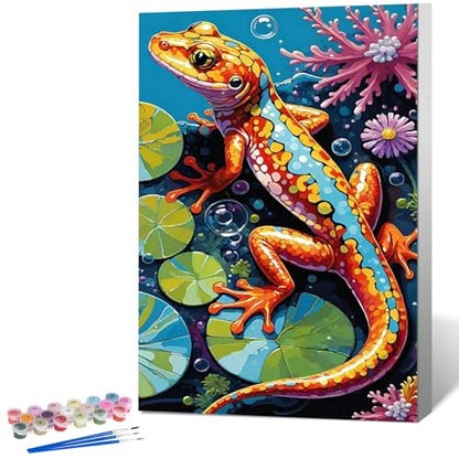 Framed Paint by Numbers Kit for Adults, Colorful Lizard Design 8x12 Inch - color: OPFUS2508-01