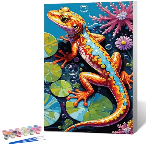 Framed Paint by Numbers Kit for Adults, Colorful Lizard Design 8x12 Inch - color: OPFUS2508-01