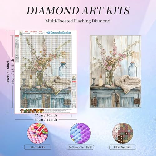 Bathroom Flower Diamond Art Kits for Adults Diamond Painting 12x16 Inch - color: DD139