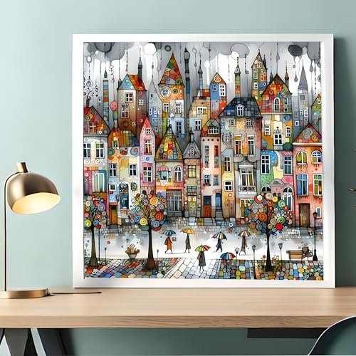 Acelii 5D Diamond Art Kits for Adults Beginners,Rainy Town DIY Full Round Drill Diamond Painting Kits, Paint by Diamonds Dots Gem Art Easy,Home Wall Decor 14X14 Inch - color: KM877-1