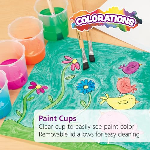 Colorations No-Spill White Lid Tempera Paint Cups for Kids Value Classroom Pack Painting Supply (10 pack), Model:10WPC