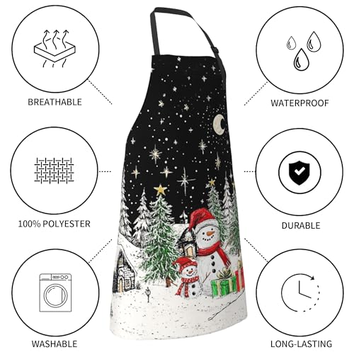 Funny Apron Polyester Grooming Aprons with Pocket for Cooking Kitchen Grilling Adults - color: Funny Snowman Black