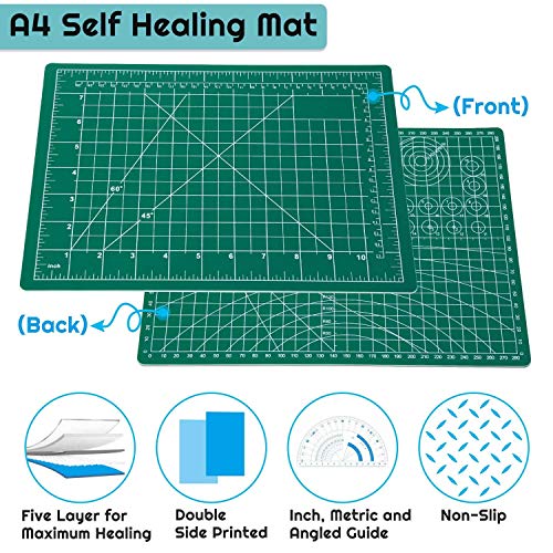 anezus Self Healing Sewing Mat, Rotary Cutting Mat Double Sided 5-Ply Craft Cutting Board for Sewing Crafts Hobby Fabric Precision Scrapbooking Project 9inch x 12inch(A4) - color: Green, size: 12" x 9"