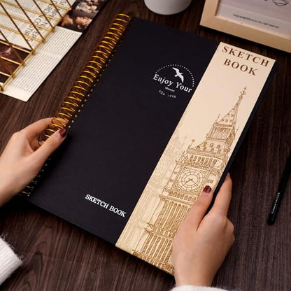Hardcover Sketchbook for Drawing Spiral Sketch Book for Adult Kids 8.5 x 11 | 100gsm 68lb 120 Sheets Sketch Pad Premium Drawing Book Art Supplie,Black - color: Black