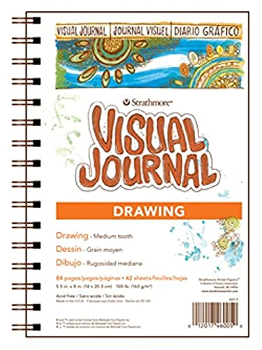 Strathmore Wire Bound Visual Journal, 100 lb. Drawing Paper, 5.5 X 8 inches, 42 Sheets (460-5) - size: 5.5x8.5, style: Drawing