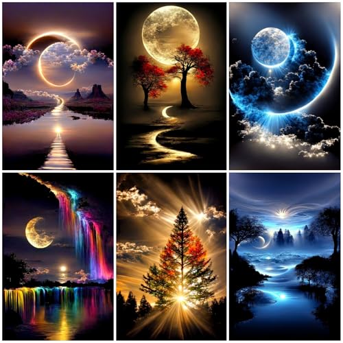 6 Pack Diamond Art Kits for Adults,Landscape 5D Diamond Painting Sets - color: KM463+464+465+466+467+468-1