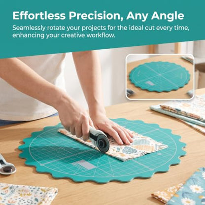 VOSAREA Rotating Cutting Mat Self-Healing Round Rotary Cutting Mat for Sewing Quilting Fabric Craft Projects Smooth Spinning Surface 9.05 Inch