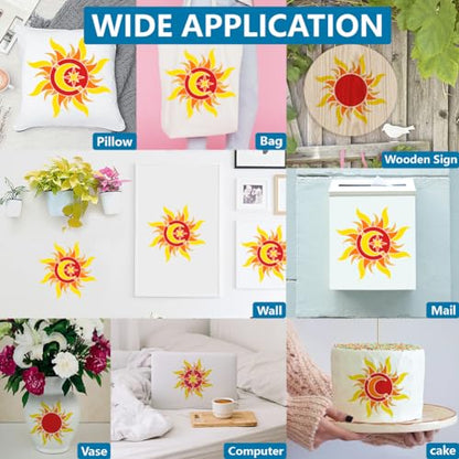 MAYJOYDIY Sun Stencil 6~12inch 4 Sizes Sun Moon Star Stencil with Paint Brush Dazzling Boho Sun Stencil for Painting on Furniture Wood Canvas Paper Wall - color: 4 Sizes Sun Moon