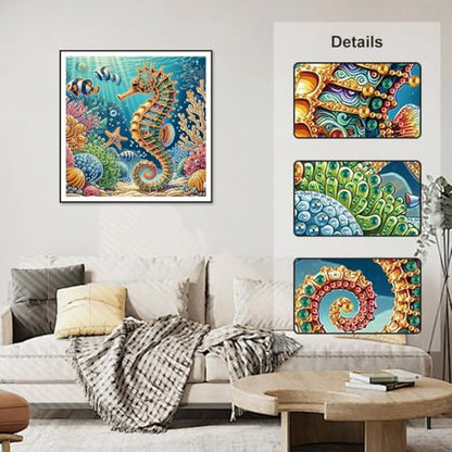 Stalente Diamond Painting Kits for Adults Seahorse, 5D Special Shape Diamond Art Kits for Beginners, Crystal Rhinestones Diamond Painting for Home Wall Decoration Gift 12×12inch Animal