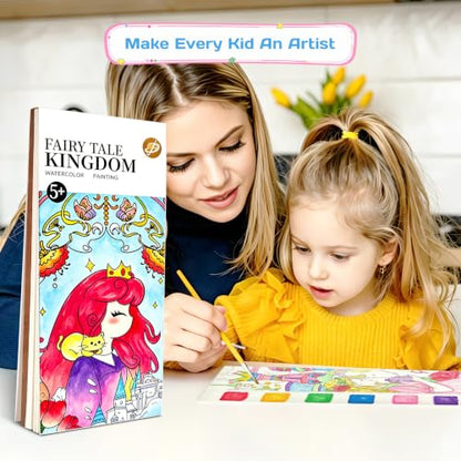 Pocket Watercolor Painting Book, 12-Page Travel Set for Kids 5+ Years, Art Craft Gift for Boys and Girls, Birthday and Christmas Party （Fairy Tale Kingdom - color: Magic Tale Kingdom
