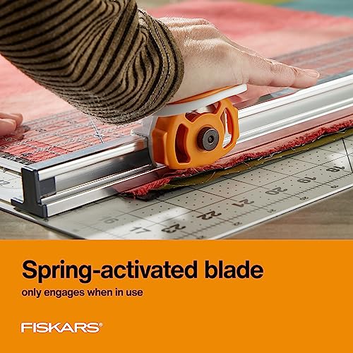 Fiskars Rotary Cutter and Ruler, Quilting Ruler, Rotary Cutter for Fabric, Built-In Measuring Grid & Spring-Action Blade, 24” x 6”, Gray/Clear - size: 24" x 6"