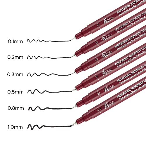 Acurit Waterproof Technical Black Ink Pens - 6 Pack, Assorted Sizes | Professional Waterproof Technical Pen, Rich Black Ink, Acid-Free, Light Fast, for Sketching, Drawing, Calligraphy, & More! - - size: 1 Count (Pack of 6)