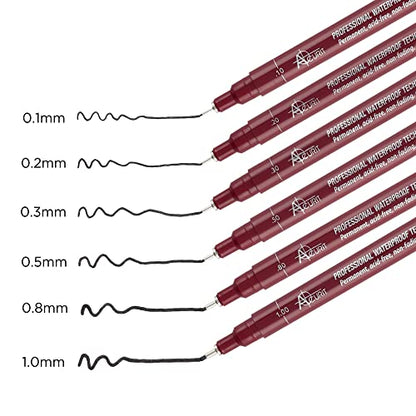 Acurit Waterproof Technical Black Ink Pens - 6 Pack, Assorted Sizes | Professional Waterproof Technical Pen, Rich Black Ink, Acid-Free, Light Fast, for Sketching, Drawing, Calligraphy, & More! - - size: 1 Count (Pack of 6)