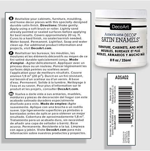 DecoArt Americana Decor Satin Enamels Acrylic Paint, Pure White, ADSA02, 8 fl oz, Jar (3 Pack) - color: Pure White (3 Pack)