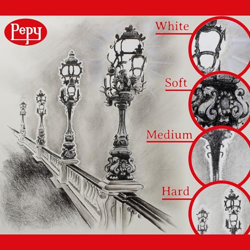 Pepy Professional Hard Charcoal Pencil Set – Set of 6 Pre-Sharpened Black Charcoal Pencils; Perfect for Drawing, Sketching, Blending and Shading