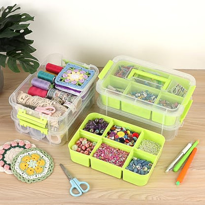 JUXYES 4-Tiers Plastic Stack Carry Storage Containers Box wih Handle Lids - color: Green