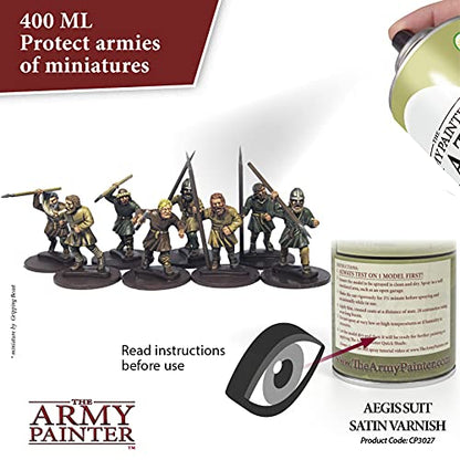 The Army Painter, Colour Primer Aegis-Suit Satin Varnish, 400 ml | Spray Protector Varnish Sealer made for Acrylic Model Painting, Wargames & Warhammer 40K Figures - color: Satin Varnish