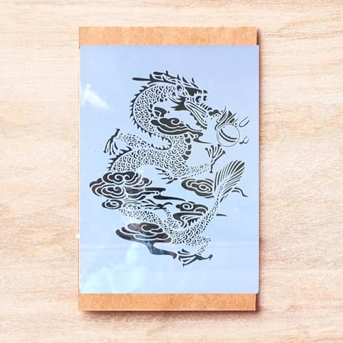 TIAMECH A4 Reusable Chinese Dragon Stencil for Painting | Myth Traditional Dino Totem Layering Template, DIY Wall Art, Wood Furniture, Scrapbook & Crafts (8.3x11.7inch) - style: Chinese Dragon