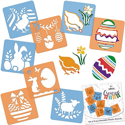 NAKLEO Painting Stencils for Kids, 8 Pcs Set 6x6” Easter, Children Creative Drawing Templates Plastic and Reusable, DIY Decoration Arts and Crafts, Paper Wall Wood Fabric - color: EASTER