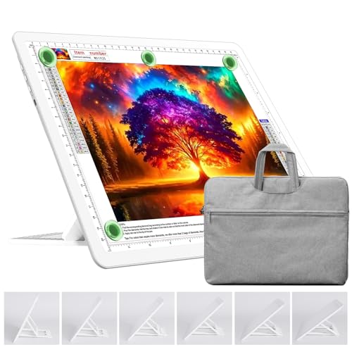 TOHETO Rechargeable A4 Light Board with Stand, Bag, Super Bright Magnetic Light Pad with Side Buttons, Wireless Light Box for Tracing and Drawing, Cordless Light Table for Diamond Painting, Sketching - color: White, size: A4 with Stand and Bag