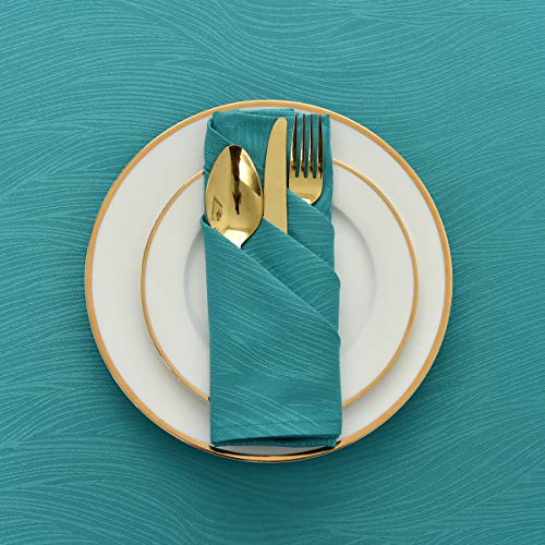 maxmill Jacquard Cloth Napkin 20 x 20 Inch Swirl Design Solid Washable Polyester Dinner Napkins Set of 4 with Hemmed Edges for Family Holiday Dinners Weddings Parties and Banquets Teal - color: Teal, size: 20" x 20" (Set of 4)