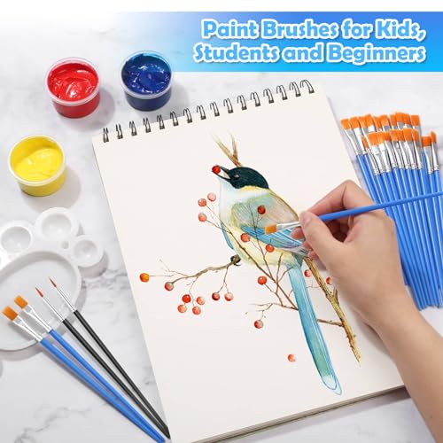 200 Pcs Small Paint Brushes Bulk, Anezus Detail Paint Brushes Fine Brushes with Flat and Round Tip Acrylic Brushes Set for Classroom Water Color Pumpkin Canvas Painting Touch Up - style: Mixed(100Flat+100Fine)