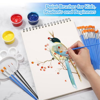 200 Pcs Small Paint Brushes Bulk, Anezus Detail Paint Brushes Fine Brushes with Flat and Round Tip Acrylic Brushes Set for Classroom Water Color Pumpkin Canvas Painting Touch Up - style: Mixed(100Flat+100Fine)