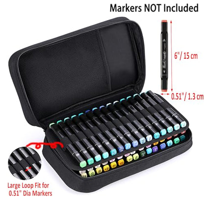 BTSKY Art Marker Carrying Case Lipstick Organizer-60 Slots Canvas Zippered - color: Black