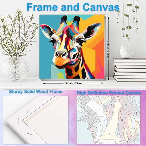 Artunion Framed Paint by Numbers Kit for Adults Beginners & Kids Ages 8-12,Colorful Giraffe Paint by Number with Frame, Acrylic Paint by Numbers Kit on Canvas 10 * 10 Inch Without Easel - color: ZXT-185-F
