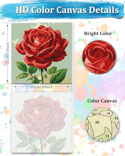 TOCARE Framed Paint by Numbers Kit for Adults Beginner & Kids Ages 8-12,Red Rose Paint by Number Framed, Simple Oil Paint by Number Kits Valentines'Day Gift (10x10 Inch, Without Easel) - color: TC-F-93