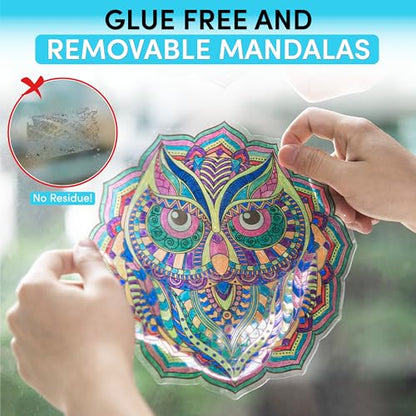 Hula Home Stained Glass Mandala Art Kit - Animal DIY Window Clings with Markers, 10 Suncatchers - Perfect Hobby for Adults, Kids, Teens & Seniors - Ideal Gift for Beginners, Women & Elderly - New - size: New Animal Stained Glass Style