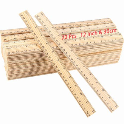 KINJOEK 72 Packs 30cm 12 Inch Wooden Rulers, 2 Scale Imperial Metric Double Sided Pine Wood School Measuring Ruler Bulk for Home Classroom Student Office Use Drafting Supplies - size: 72 Packs 12 Inch