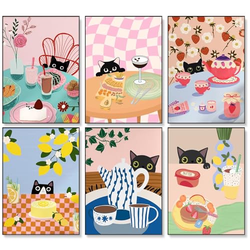 6 Pack Paint by Numbers Kit for Adults Beginner Black Cat, 10x14 Inch - color: LKOP6P-7