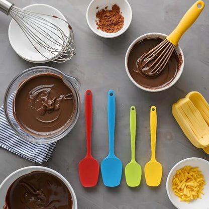 Silicone Spatula Set of 4, Non-stick Rubber Spoon Spatulas, One Piece Design Flexible Silicone Spoon for Baking Cooking Mixing, Dishwasher Safe, 2 Sizes - color: Red,Blue(Large)+Green,Yellow(Small)