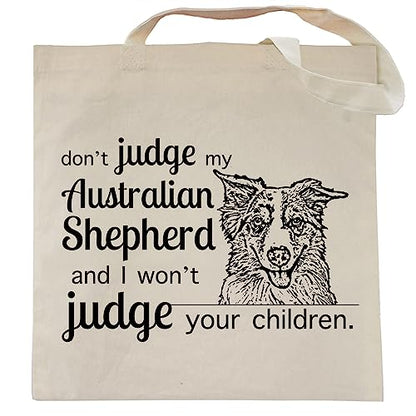 Pet Studio Art Don't Judge My Dog Tote Bag - color: Australian Shepherd