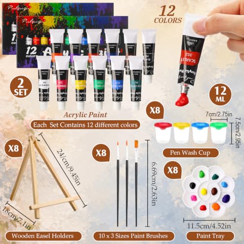 Cholemy 8 Set Paint and Sip Kit for Adults 8'' x 10'' Pre Drawn Canvas with Wooden Easels Acrylic Paint Brushes Wash Cup Palette Apron for Painting DIY Date Night Party Supplies(Artistic Woman) - style: Artistic Woman